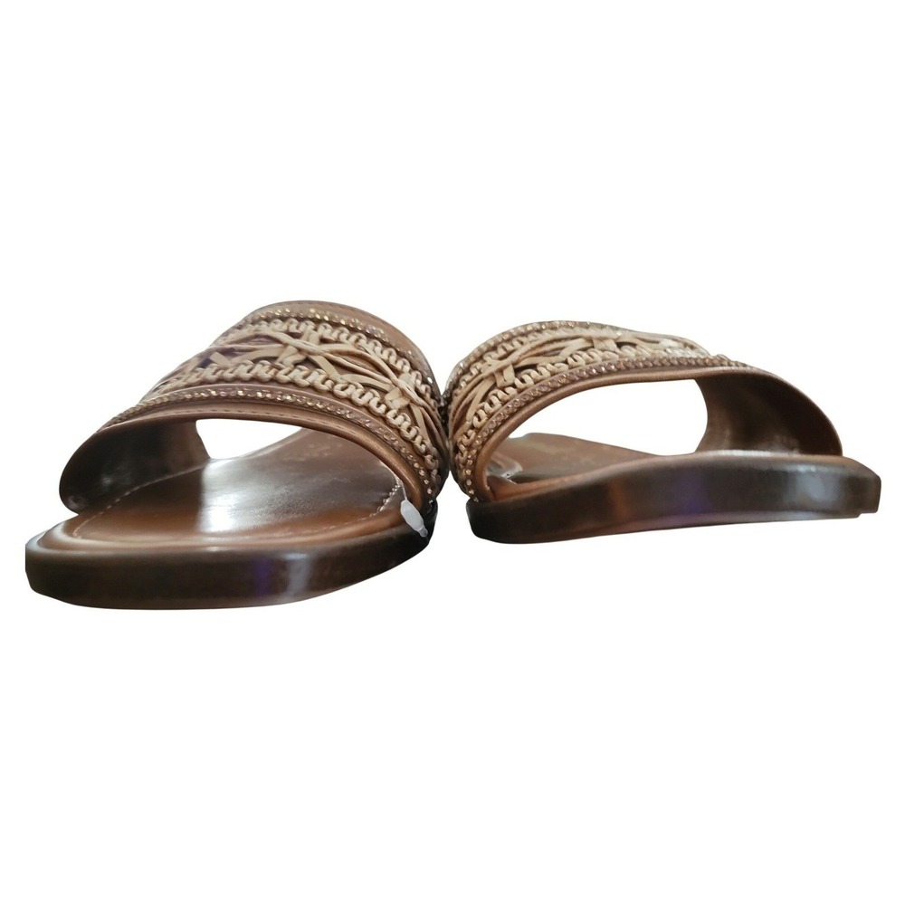 Toscanella Slide Sandals Women 7.5 Tan New Woven Macrame Rhinestone Italy - Picture 3 of 5